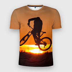 Футболка спортивная мужская Велосипедист на закате, цвет: 3D-принт