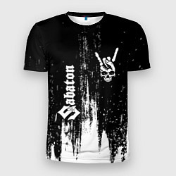 Мужская спорт-футболка Sabaton и рок символ на темном фоне
