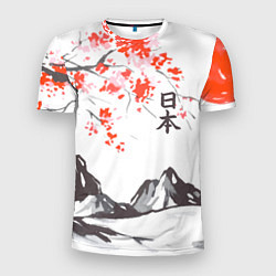 Мужская спорт-футболка Цветущая сакура и солнце - Япония