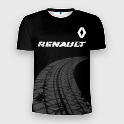 Футболка спортивная мужская Renault speed на темном фоне со следами шин: симво, цвет: 3D-принт