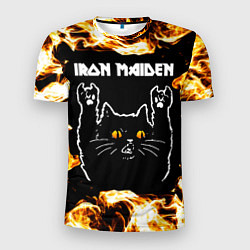 Футболка спортивная мужская Iron Maiden рок кот и огонь, цвет: 3D-принт
