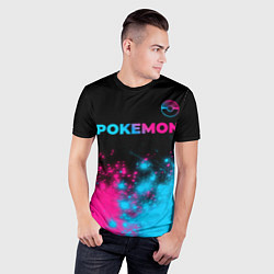 Футболка спортивная мужская Pokemon - neon gradient: символ сверху, цвет: 3D-принт — фото 2