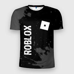 Мужская спорт-футболка Roblox glitch на темном фоне: надпись, символ