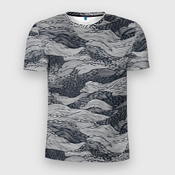 Мужская спорт-футболка Черные абстрактные волны