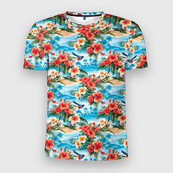 Мужская спорт-футболка Гавайский стиль летние цветы
