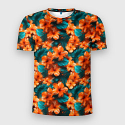 Мужская спорт-футболка Оранжевые цветы гавайские