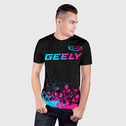 Футболка спортивная мужская Geely - neon gradient: символ сверху, цвет: 3D-принт — фото 2