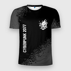 Мужская спорт-футболка Cyberpunk 2077 glitch на темном фоне: надпись, сим