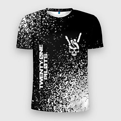 Мужская спорт-футболка Twenty One Pilots и рок символ на темном фоне
