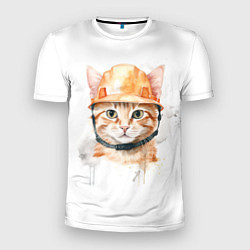 Мужская спорт-футболка Акварельный кот в строительной каске