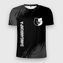 Мужская спорт-футболка Danganronpa glitch на темном фоне: надпись, символ