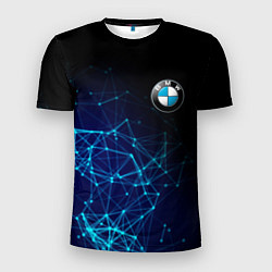 Футболка спортивная мужская BMW - логотип с геометрическим фоном, цвет: 3D-принт