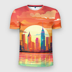 Мужская спорт-футболка Городской пейзаж на рассвете