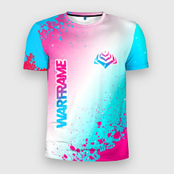 Мужская спорт-футболка Warframe neon gradient style: надпись, символ