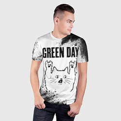 Футболка спортивная мужская Green Day рок кот на светлом фоне, цвет: 3D-принт — фото 2