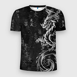 Мужская спорт-футболка White dragon - grunge
