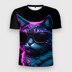 Мужская спорт-футболка Неоновый котик в очках