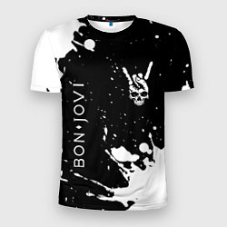 Мужская спорт-футболка Bon Jovi и рок символ на темном фоне