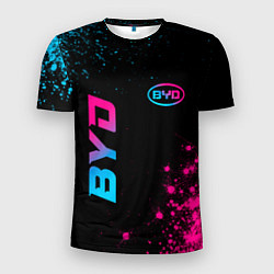 Мужская спорт-футболка BYD - neon gradient: надпись, символ