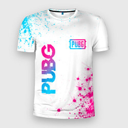 Мужская спорт-футболка PUBG neon gradient style: надпись, символ