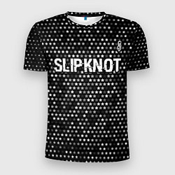 Футболка спортивная мужская Slipknot glitch на темном фоне: символ сверху, цвет: 3D-принт