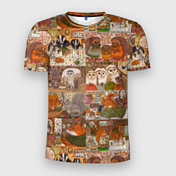 Мужская спорт-футболка Коллаж из сказочных зверей - совы, белки, ёжики
