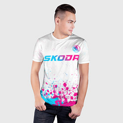 Футболка спортивная мужская Skoda neon gradient style: символ сверху, цвет: 3D-принт — фото 2