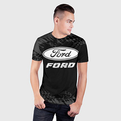 Футболка спортивная мужская Ford speed на темном фоне со следами шин, цвет: 3D-принт — фото 2