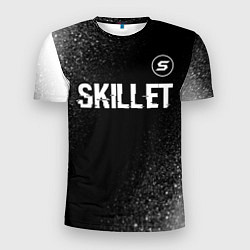 Футболка спортивная мужская Skillet glitch на темном фоне: символ сверху, цвет: 3D-принт