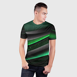 Футболка спортивная мужская Black green line, цвет: 3D-принт — фото 2