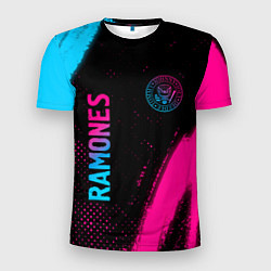 Футболка спортивная мужская Ramones - neon gradient: надпись, символ, цвет: 3D-принт