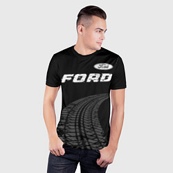 Футболка спортивная мужская Ford speed на темном фоне со следами шин: символ с, цвет: 3D-принт — фото 2