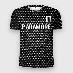 Футболка спортивная мужская Paramore glitch на темном фоне: символ сверху, цвет: 3D-принт