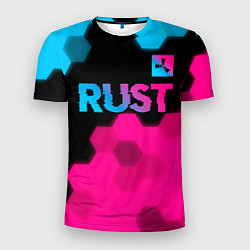 Футболка спортивная мужская Rust - neon gradient: символ сверху, цвет: 3D-принт