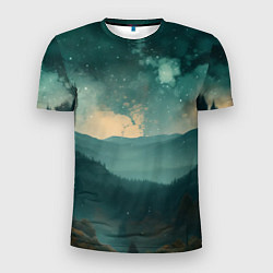 Мужская спорт-футболка Космическая ночь в горах