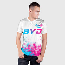 Футболка спортивная мужская BYD neon gradient style: символ сверху, цвет: 3D-принт — фото 2