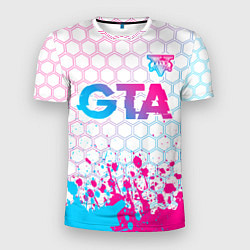 Мужская спорт-футболка GTA neon gradient style: символ сверху