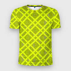 Мужская спорт-футболка Черный геометрический орнамент на желтом фоне