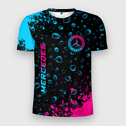 Мужская спорт-футболка Mercedes - neon gradient: надпись, символ