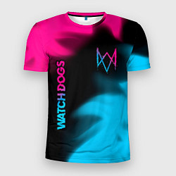 Мужская спорт-футболка Watch Dogs - neon gradient: надпись, символ
