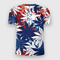 Мужская спорт-футболка Цветы в цветах флага РФ