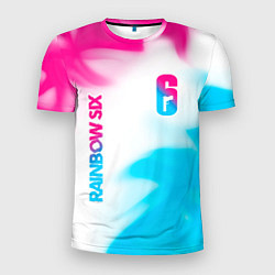 Мужская спорт-футболка Rainbow Six neon gradient style: надпись, символ