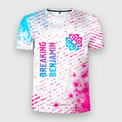 Мужская спорт-футболка Breaking Benjamin neon gradient style: надпись, си