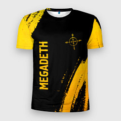 Мужская спорт-футболка Megadeth - gold gradient: надпись, символ
