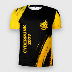 Мужская спорт-футболка Cyberpunk 2077 - gold gradient: надпись, символ