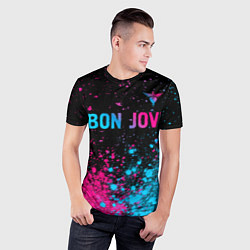 Футболка спортивная мужская Bon Jovi - neon gradient: символ сверху, цвет: 3D-принт — фото 2