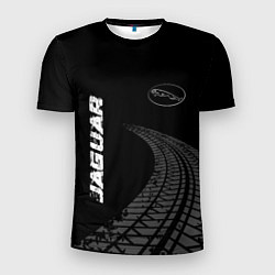 Мужская спорт-футболка Jaguar speed на темном фоне со следами шин: надпис