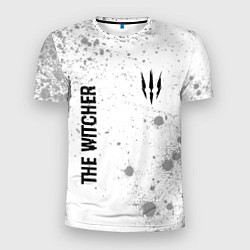 Мужская спорт-футболка The Witcher glitch на светлом фоне: надпись, симво