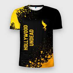 Мужская спорт-футболка Hollywood Undead - gold gradient: надпись, символ