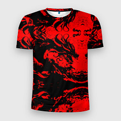 Футболка спортивная мужская Черный дракон на красном небе, цвет: 3D-принт